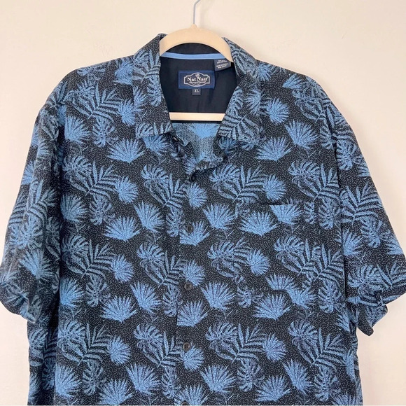 Nat Nast Relaxed Fit Silk Cotton Palm Leaf Print Shirt XL Vacation Cruise Beach - Picture 2 of 4
